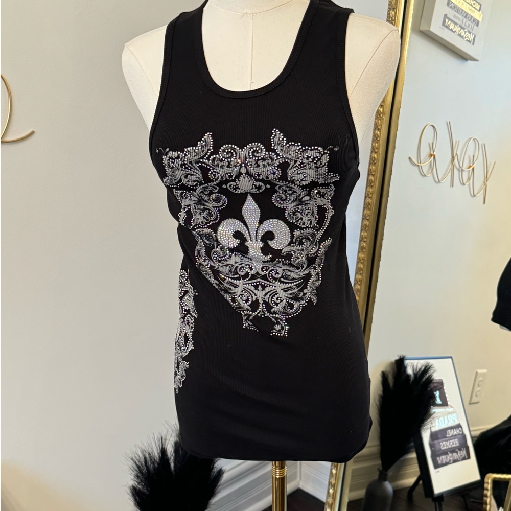 Embellished Black Tank Top